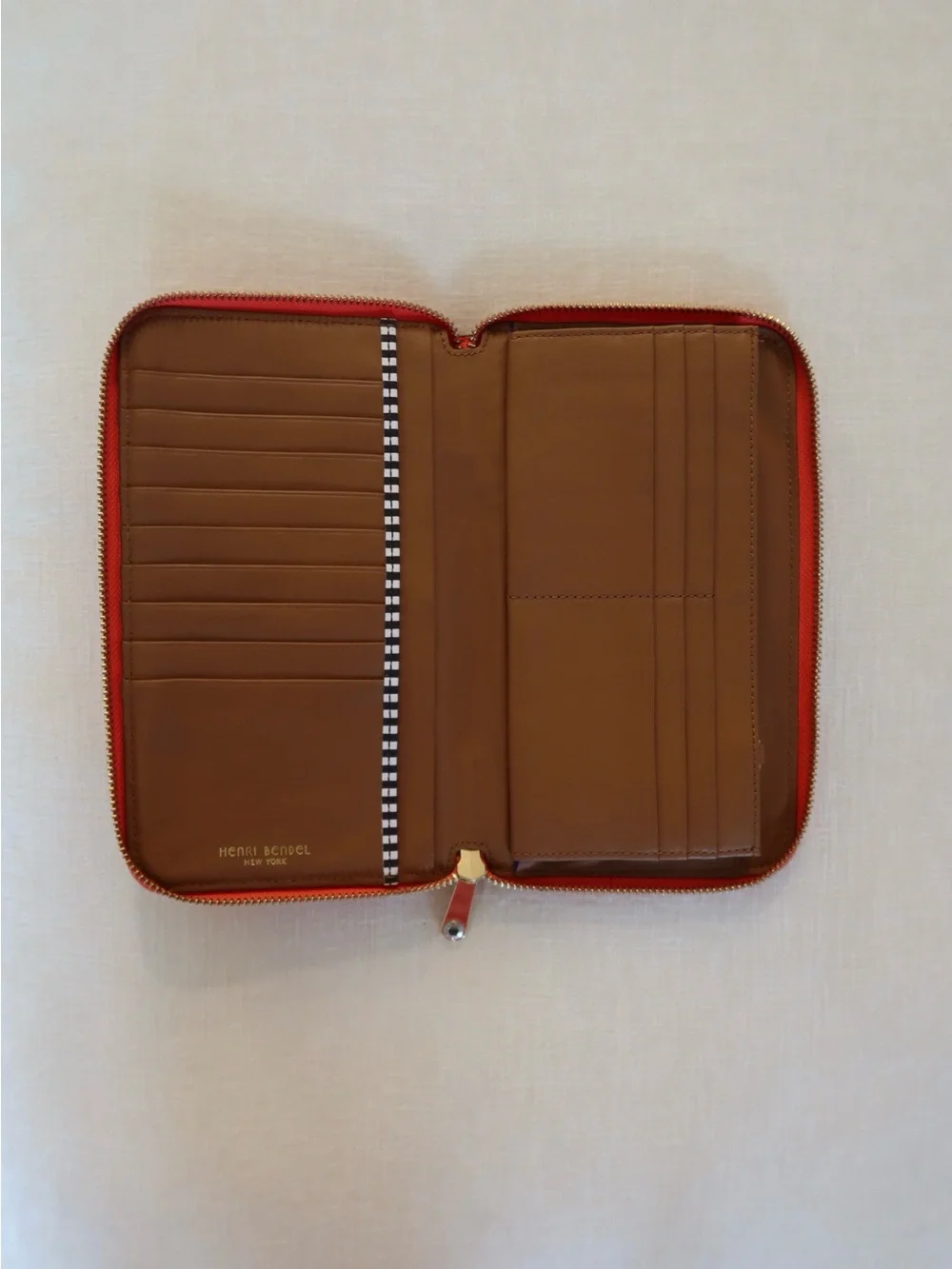 Henri Bendel Orange Travel Zip Around Wallet